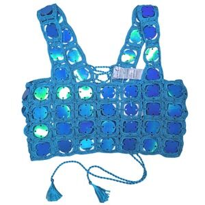 New My beach Side Medium Blue‎ Sequin Crochet Corset Lace Cropped Top Summer